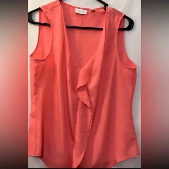 New York & Company Pink Ladies Shear Sleeveless Top EUC Ruffled - Picture 1 of 6